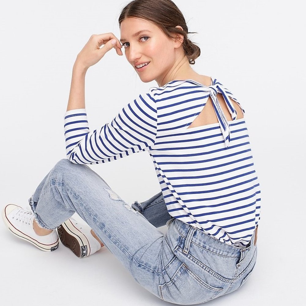 J. Crew Ivory Royal Maly Stripe Tie-Back Top - XS, NWOT